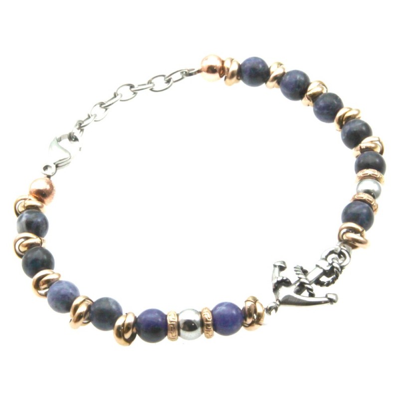 bracciale con ancora  e pietre colorate in acciaio