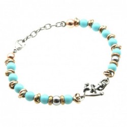 bracciale con ancora  e pietre colorate in acciaio