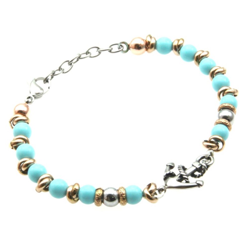 bracciale con ancora  e pietre colorate in acciaio