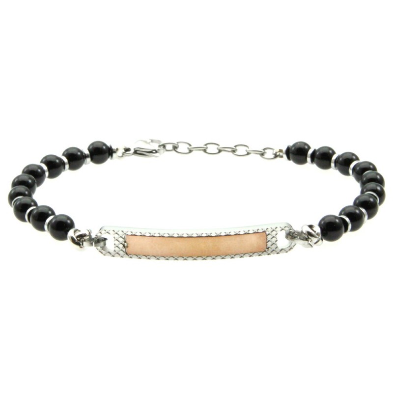 bracciale uomo con piastra pietre in acciaio