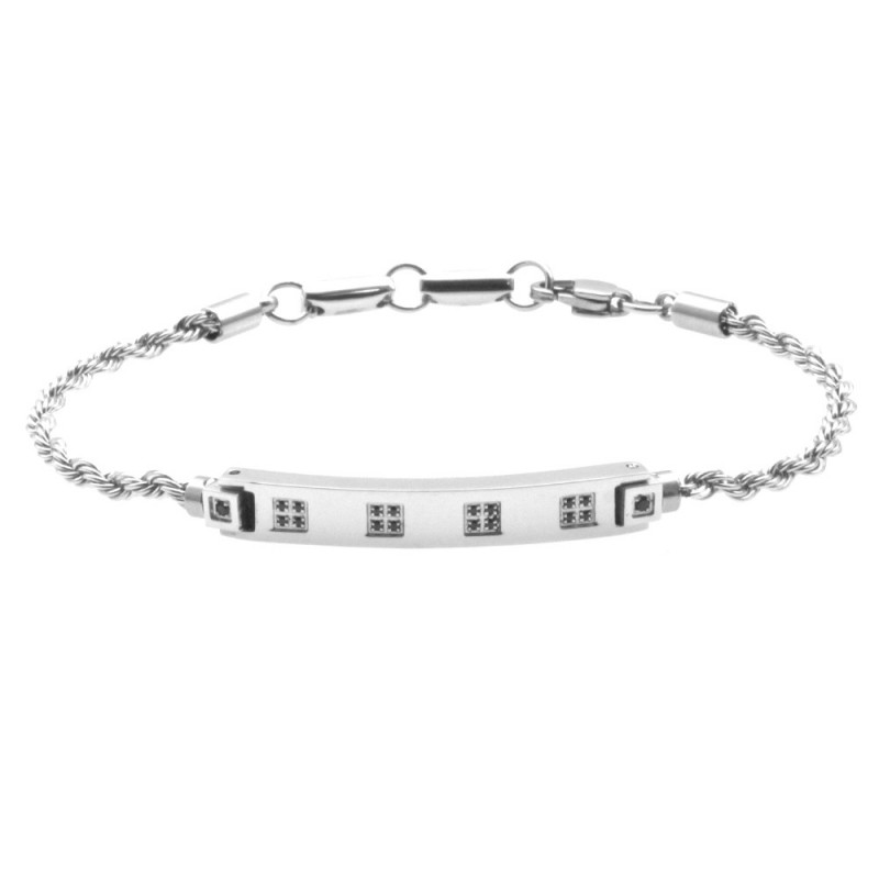 bracciale uomo acciao e piastra con zirconi