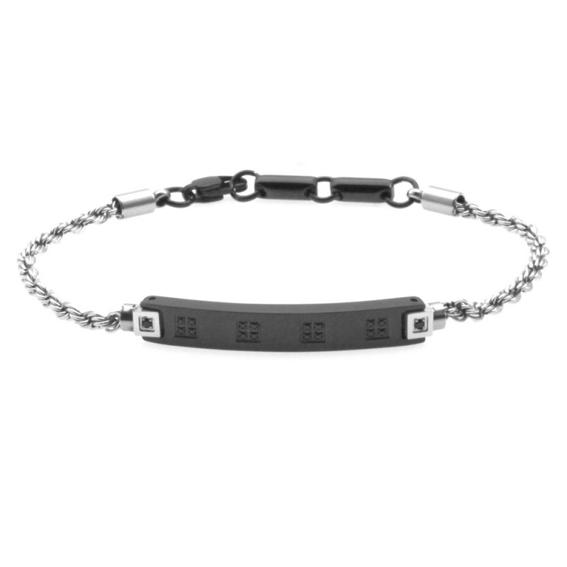 bracciale uomo acciao e piastra con zirconi