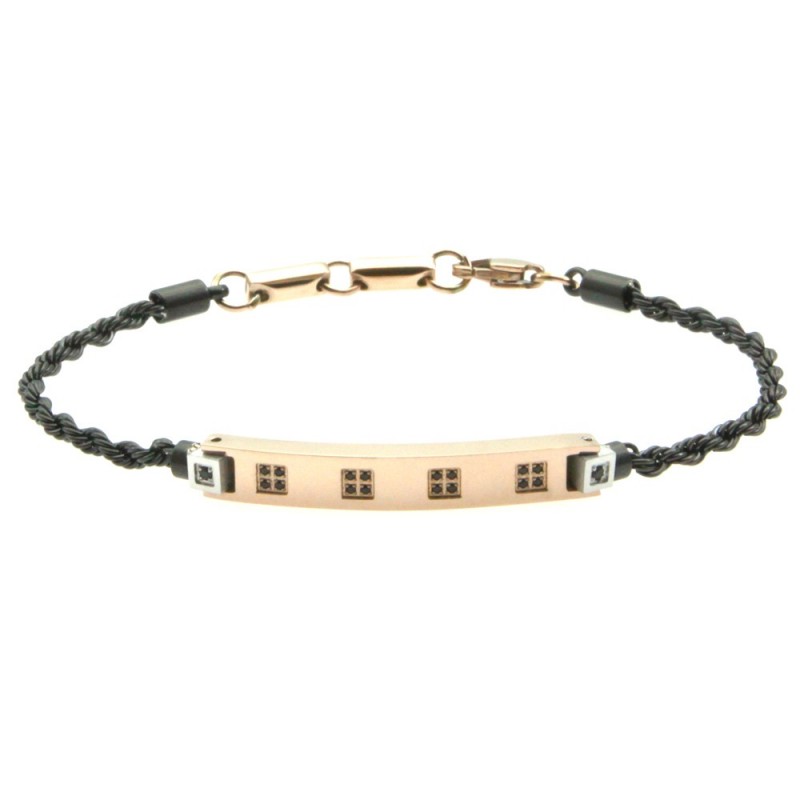 bracciale uomo acciao e piastra con zirconi