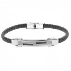 bracciale uomo acciaio e pelle con piastra