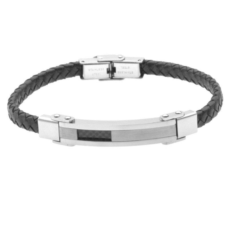 bracciale uomo acciaio e pelle con piastra