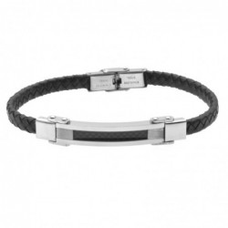 bracciale uomo acciaio e pelle con piastra