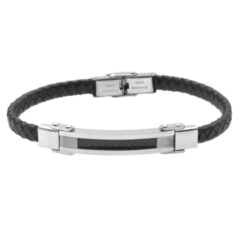 bracciale uomo acciaio e pelle con piastra