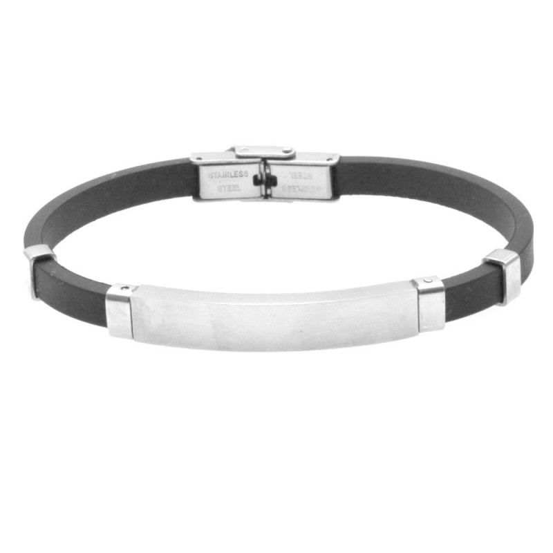 bracciale uomo acciaio e caucciù con piastra