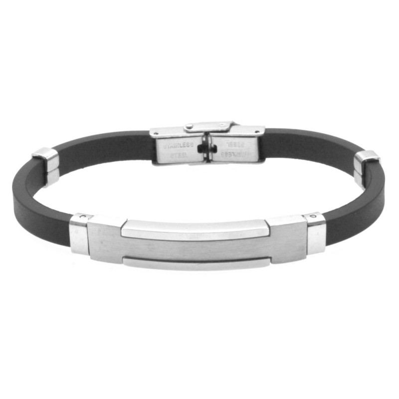 bracciale uomo acciaio e caucciù con piastra