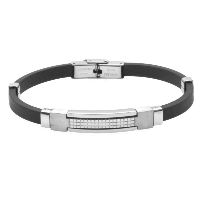 bracciale uomo acciaio e caucciù con piastra
