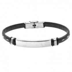 bracciale uomo pelle nera acciaio con piastra