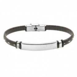 bracciale uomo pelle marrone acciaio con piastra