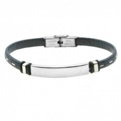 bracciale uomo pelle blu acciaio con piastra