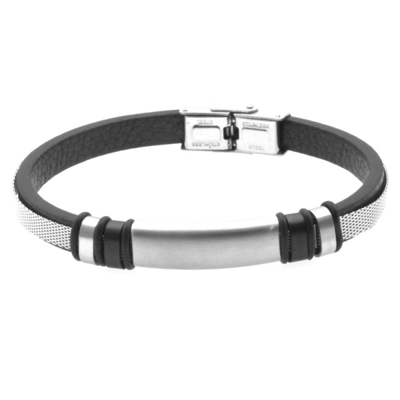 bracciale uomo pelle acciaio con piastra