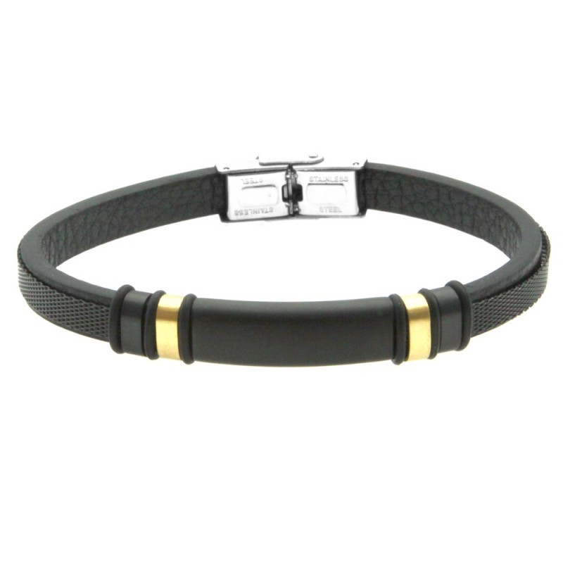 bracciale uomo pelle acciaio con piastra