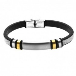 bracciale uomo pelle acciaio con piastra