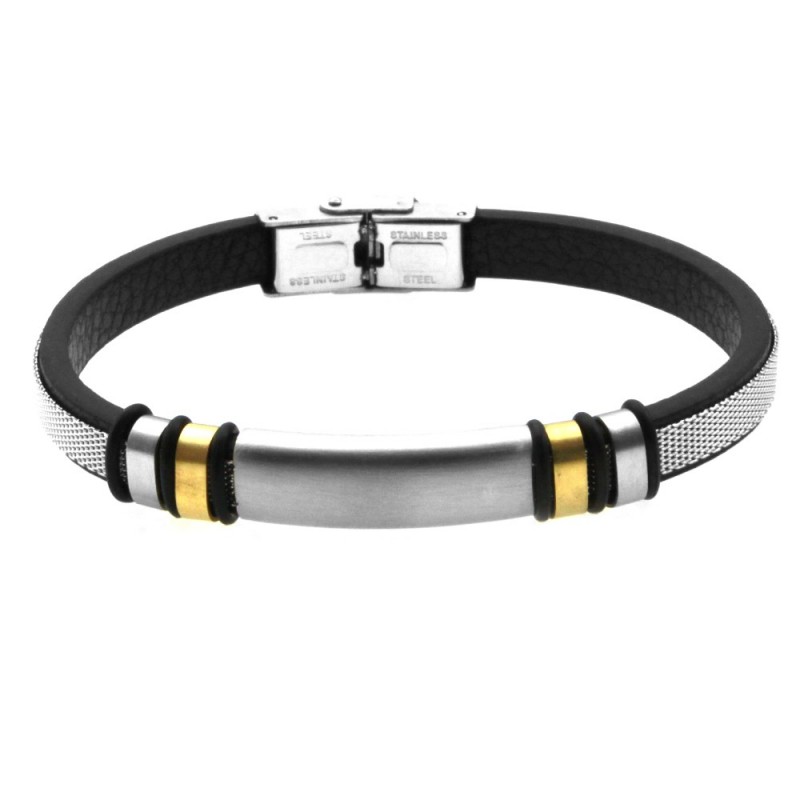 bracciale uomo pelle acciaio con piastra