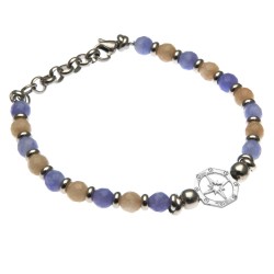 bracciale uomo con rosa dei venti pietre dure e acciaio