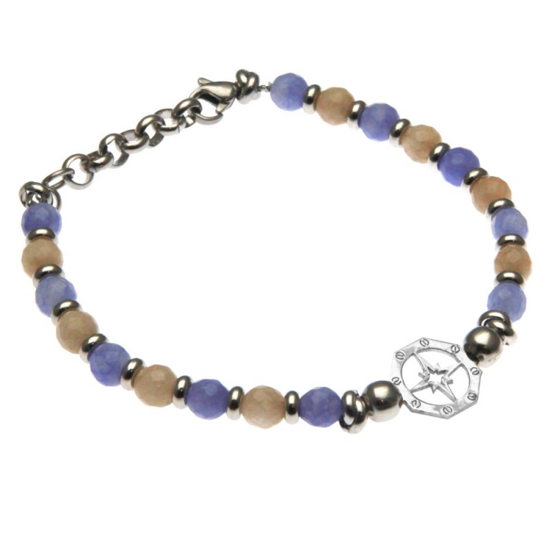bracciale uomo con rosa dei venti pietre dure e acciaio