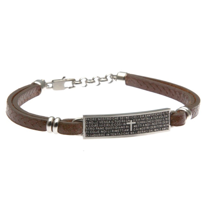 bracciale padre nostro in acciaio e pelle
