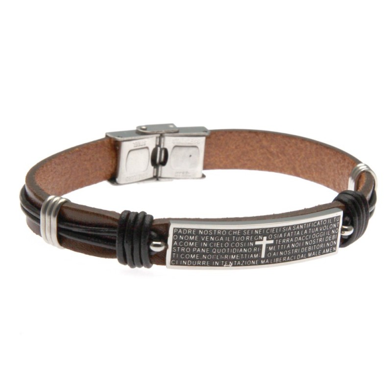 bracciale padre nostro in acciaio e pelle