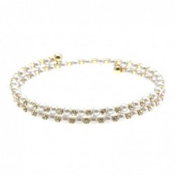 bracciale perle strass donna rigido bronzo