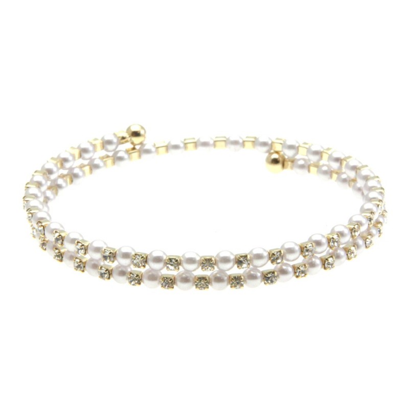 bracciale perle strass donna rigido bronzo