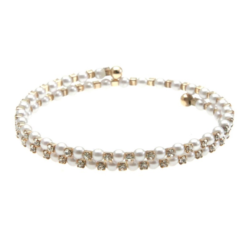 bracciale perle strass donna rigido bronzo