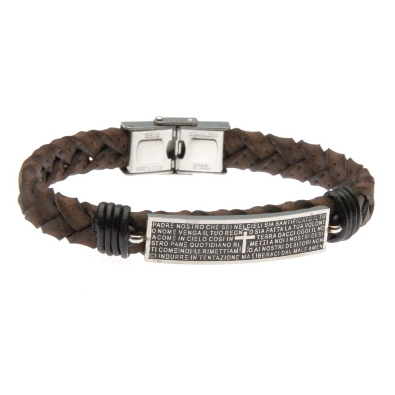 bracciale padre nostro in acciaio e pelle