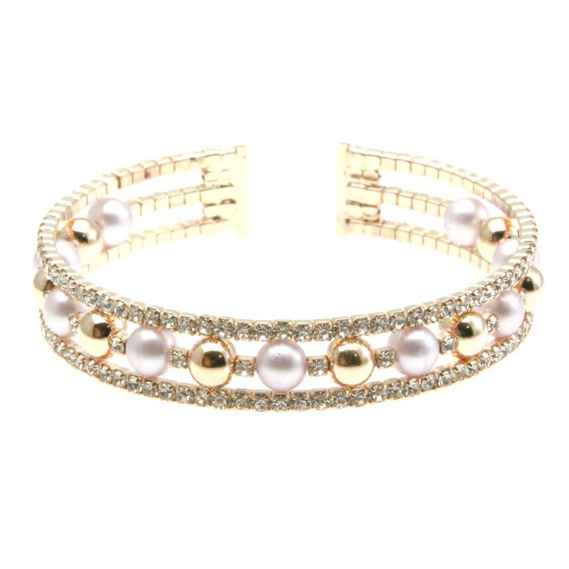 bracciale perle strass donna rigido bronzo