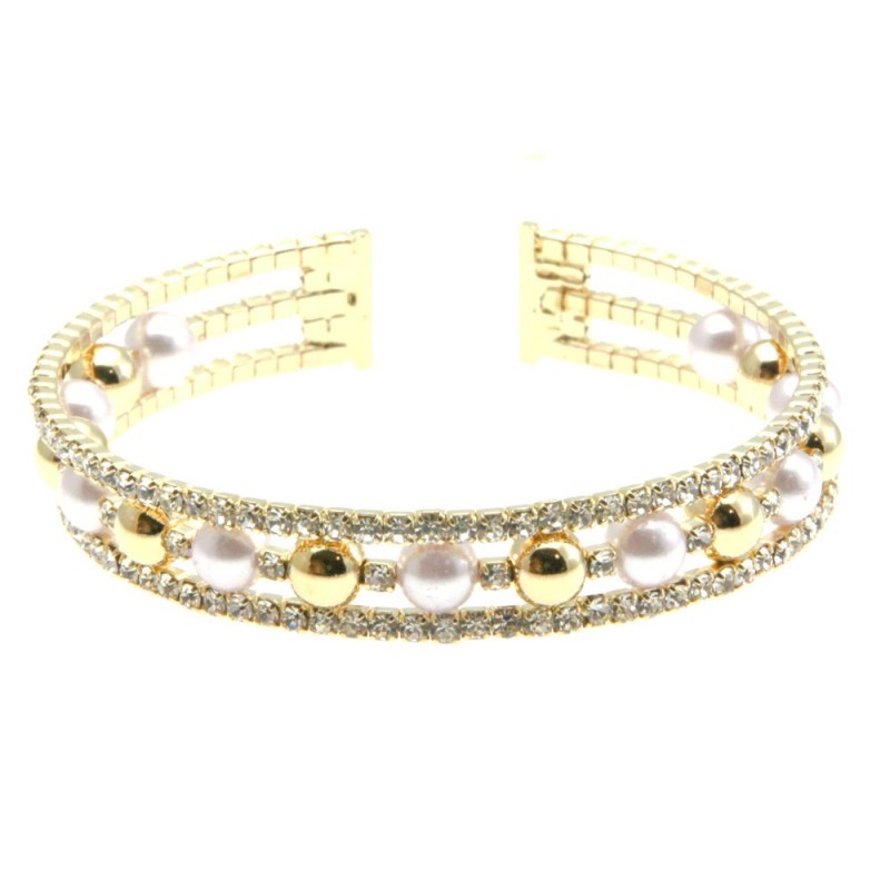 bracciale perle strass donna rigido bronzo
