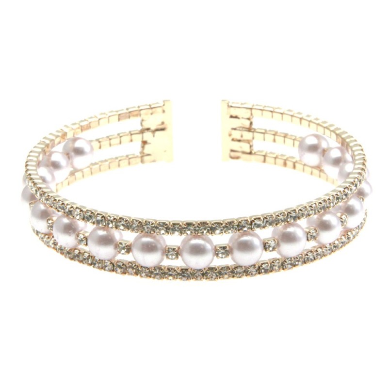 bracciale perle strass donna rigido bronzo