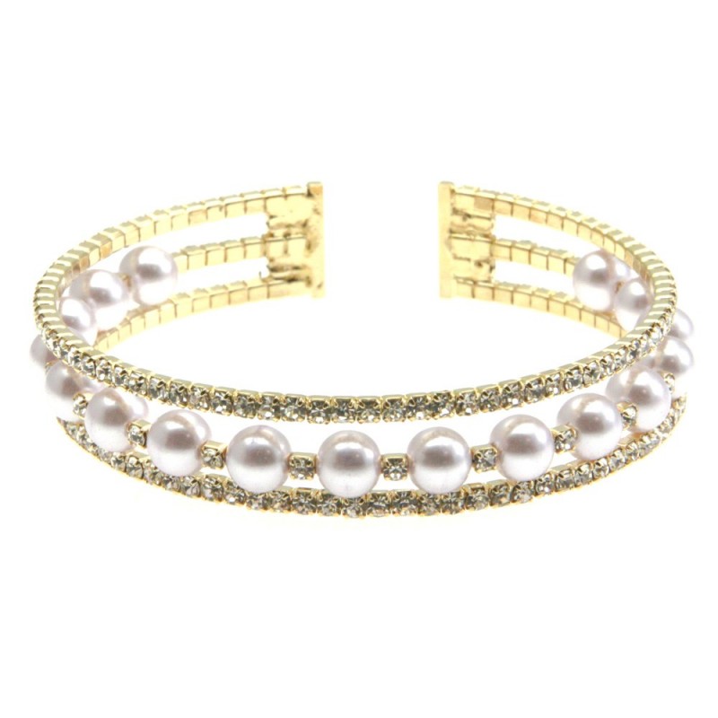 bracciale perle strass donna rigido bronzo