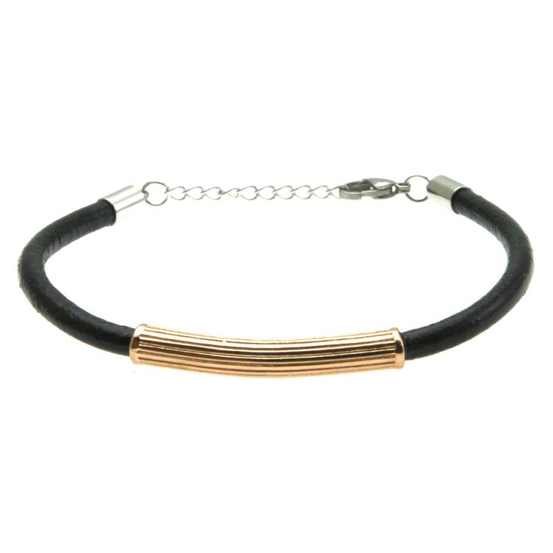 bracciale pelle uomo cilindro in acciaio