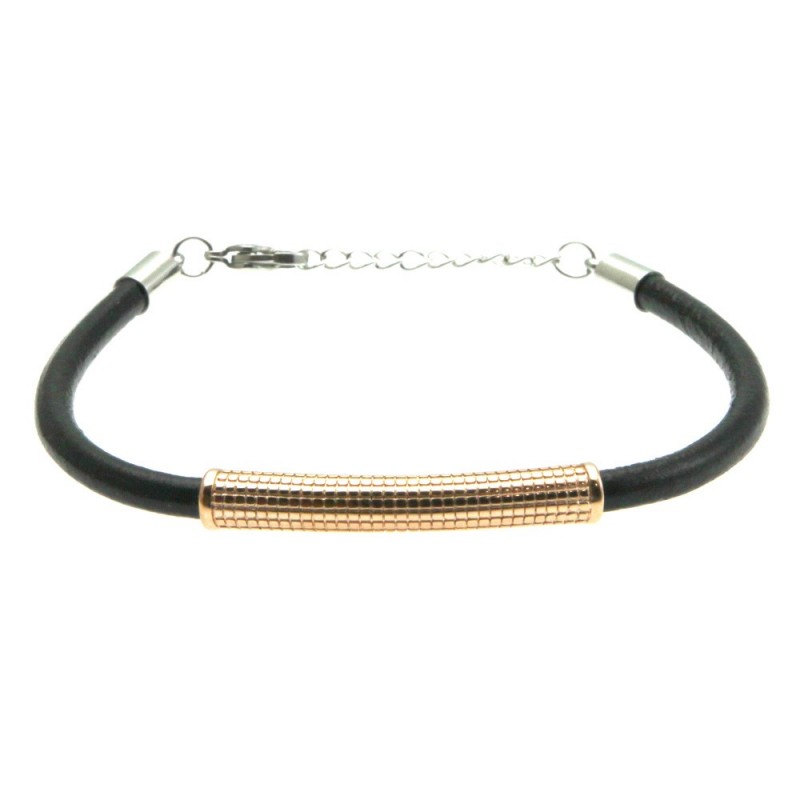 bracciale pelle uomo cilindro in acciaio