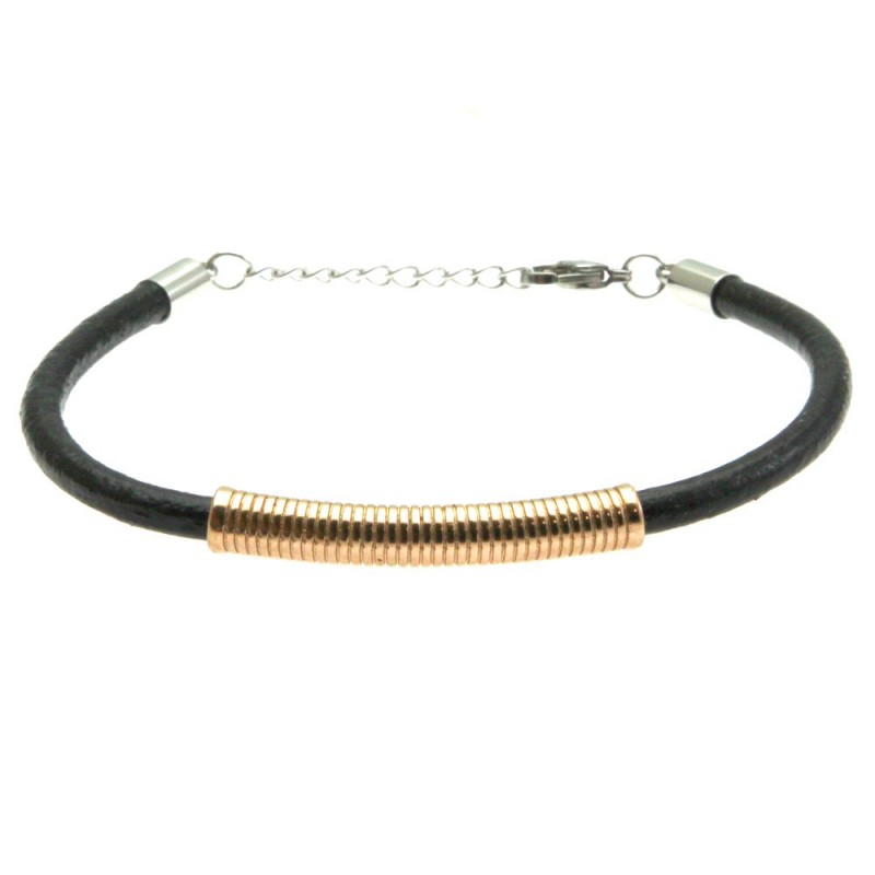 bracciale pelle uomo cilindro in acciaio