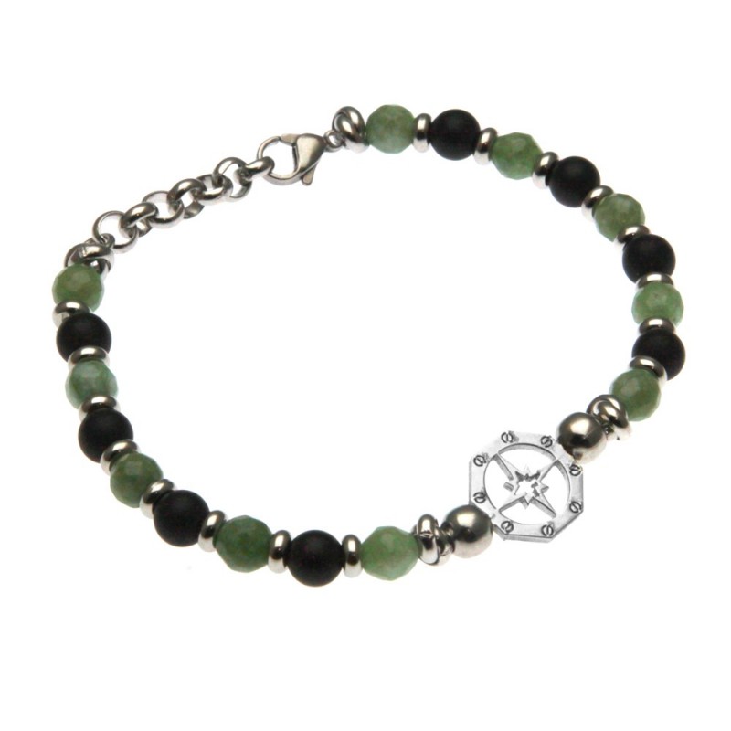 bracciale uomo con rosa dei venti pietre dure e acciaio