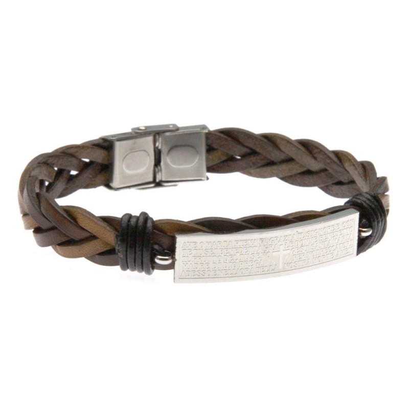 bracciale padre nostro in acciaio e pelle