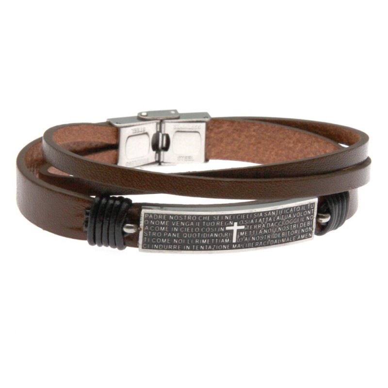 bracciale padre nostro in acciaio e pelle