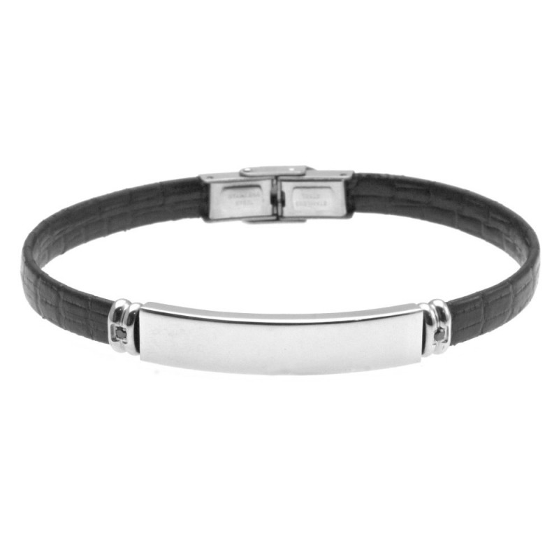 bracciale pelle uomo piastra in acciaio