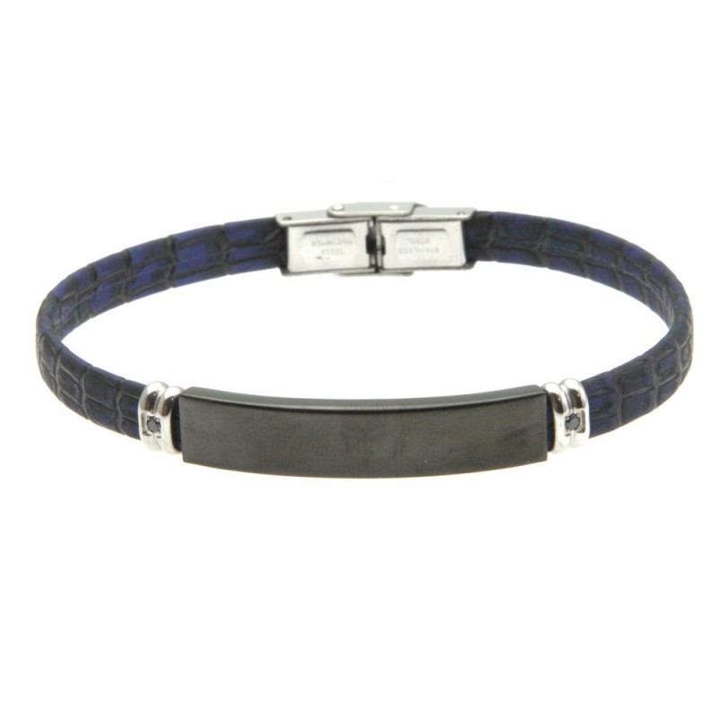 bracciale pelle uomo piastra in acciaio