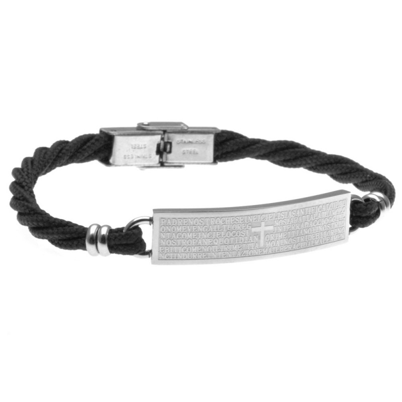 bracciale padre nostro in acciaio e cordoncino