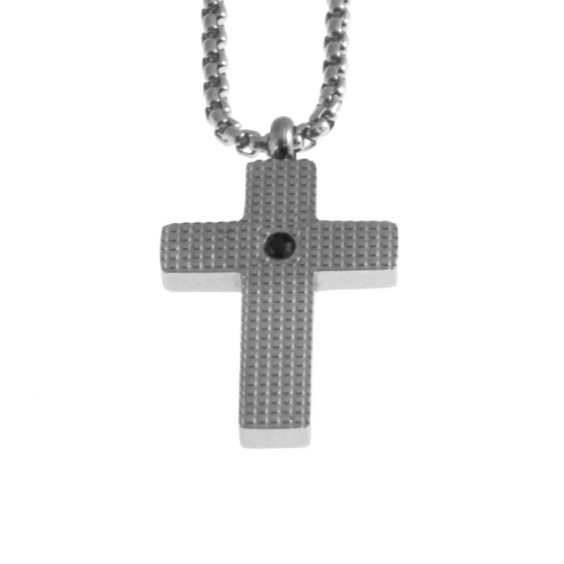 ciondolo croce uomo acciaio e strass