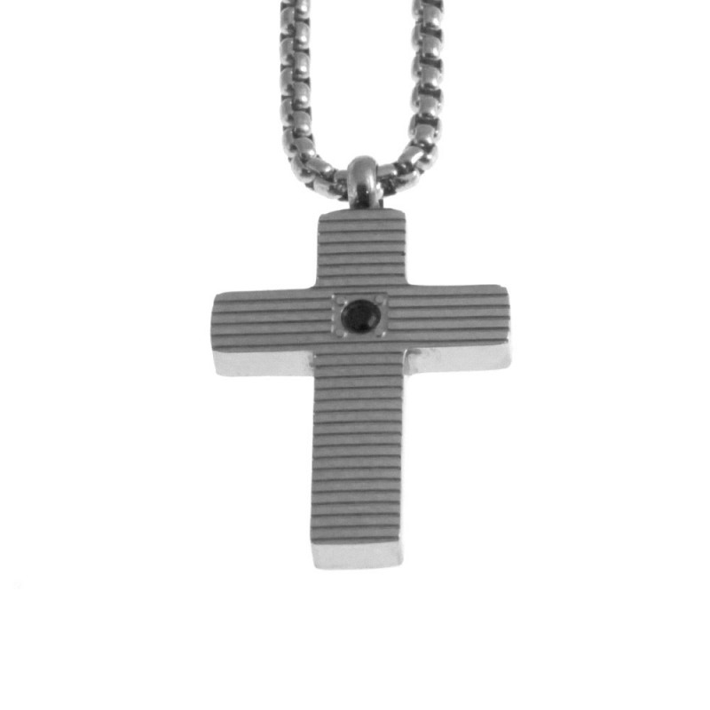 ciondolo croce uomo acciaio e strass