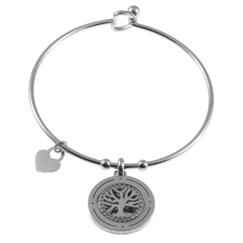 bracciale donna rigido con ciondolo acciaio e strass