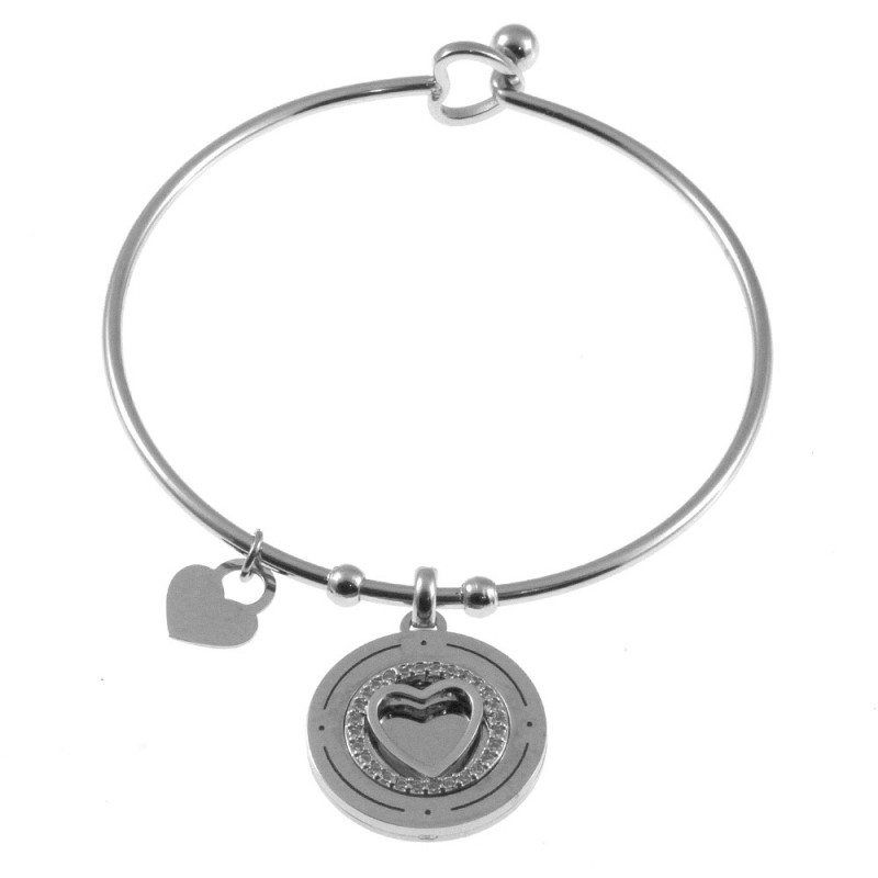 bracciale donna rigido con ciondolo acciaio e strass