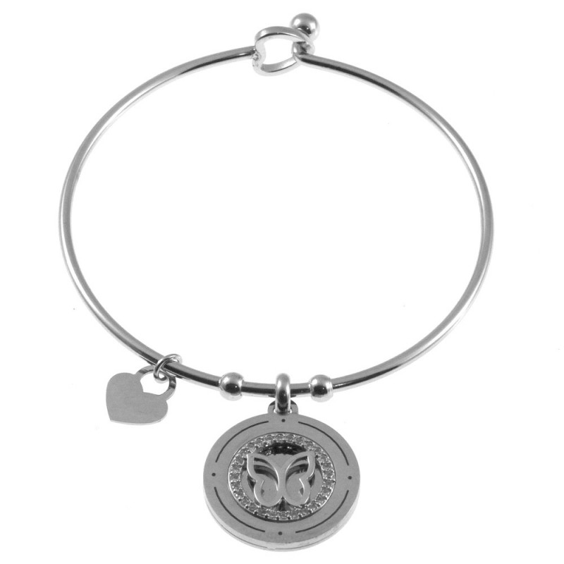 bracciale donna rigido con ciondolo acciaio e strass