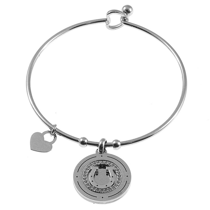 bracciale donna rigido con ciondolo acciaio e strass
