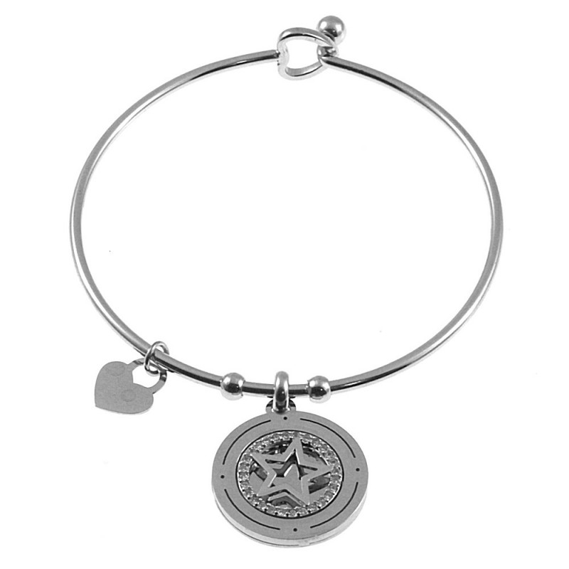 bracciale donna rigido con ciondolo acciaio e strass