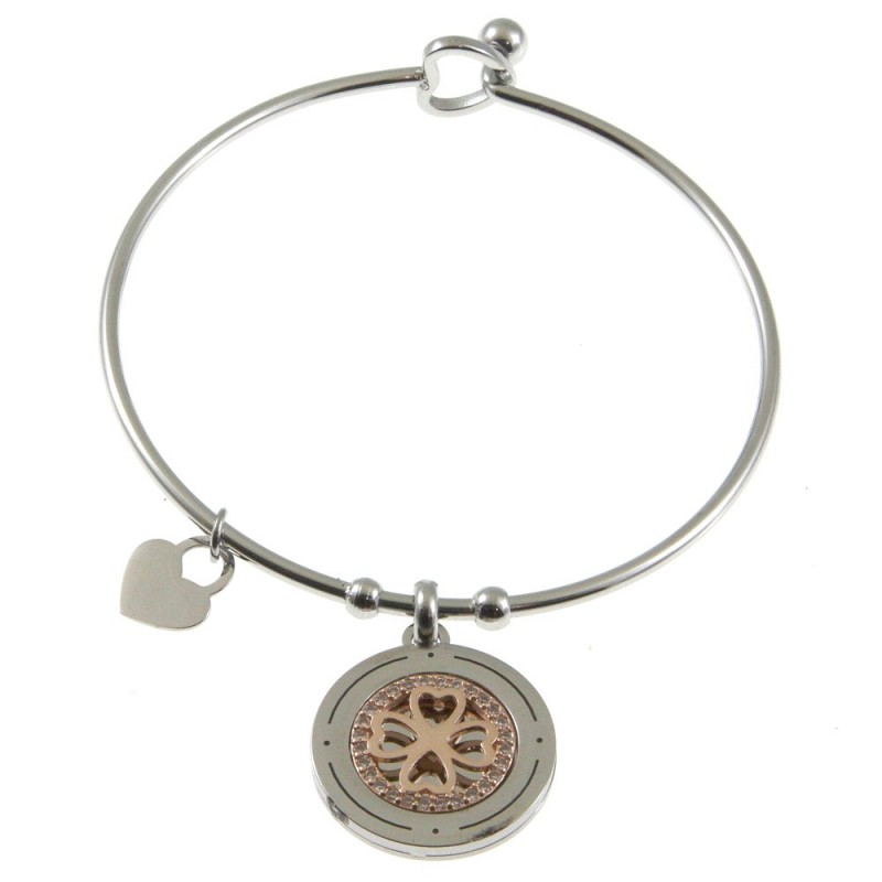 bracciale donna rigido con ciondolo acciaio e strass